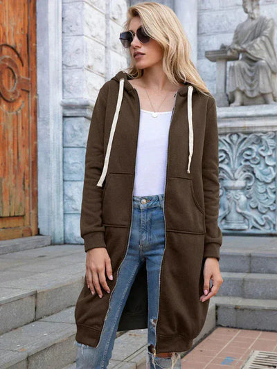 Women’s Oversized Sweatshirt – Zipper Front – Hooded – Cotton – Long Length Casual Fit