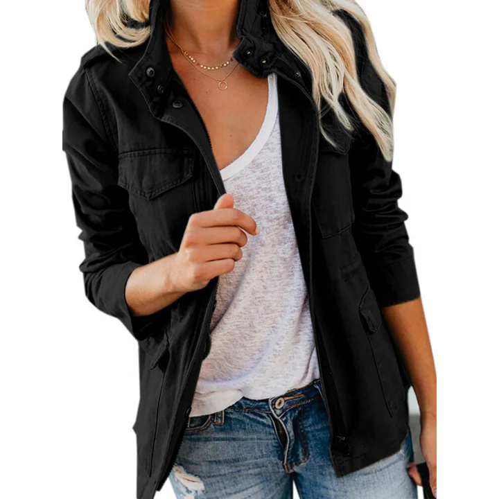 Women’s Utility Jacket – Cotton Blend – Relaxed Fit – Zip Front with Button Placket