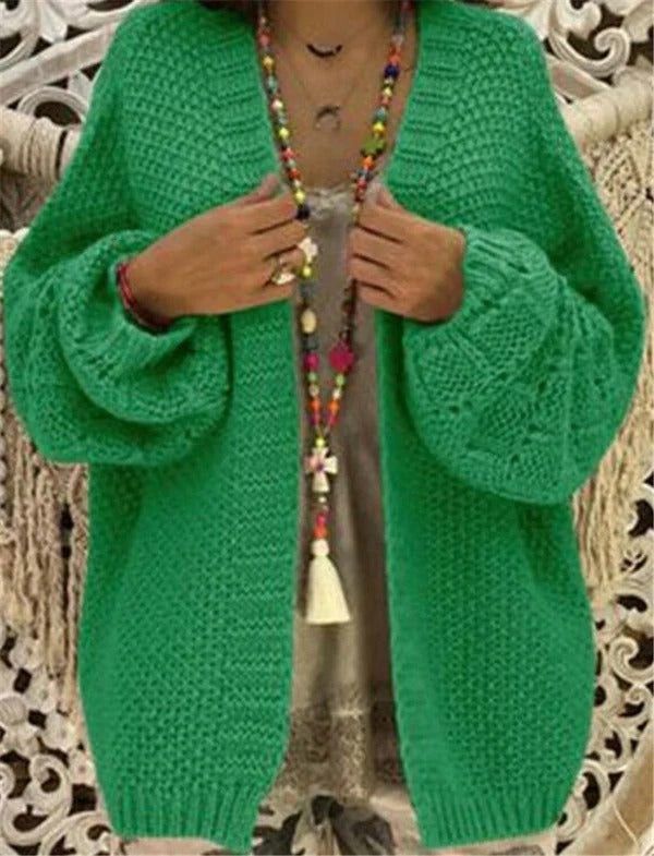 Women’s Cardigan – Chunky Knit – Oversized Fit – Open Front – Wide Sleeves – Ribbed Cuffs