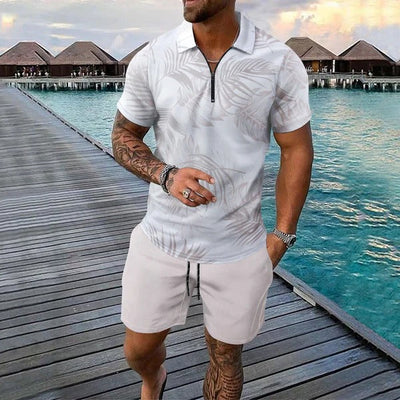 Men’s Polo Shirt – Slim Fit – Zip Neck – Tropical Print – Short Sleeve