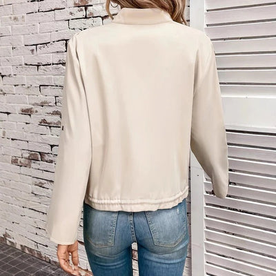 Women’s Biker Jacket – Faux Leather Look – Relaxed Fit – Zip Front – Elastic Hem