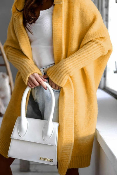 Women’s Knit Cardigan – Oversized Fit – Hooded – Open Front – Ribbed Hem Layering Piece