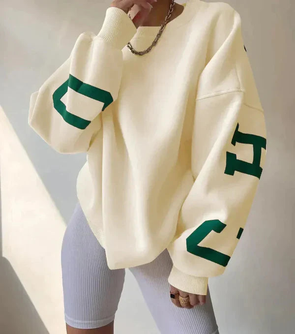 Women’s Sweatshirt – Oversized Fit – Cotton Blend – Dropped Shoulders – Side Graphic Print