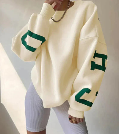 Women’s Sweatshirt – Oversized Fit – Cotton Blend – Dropped Shoulders – Side Graphic Print