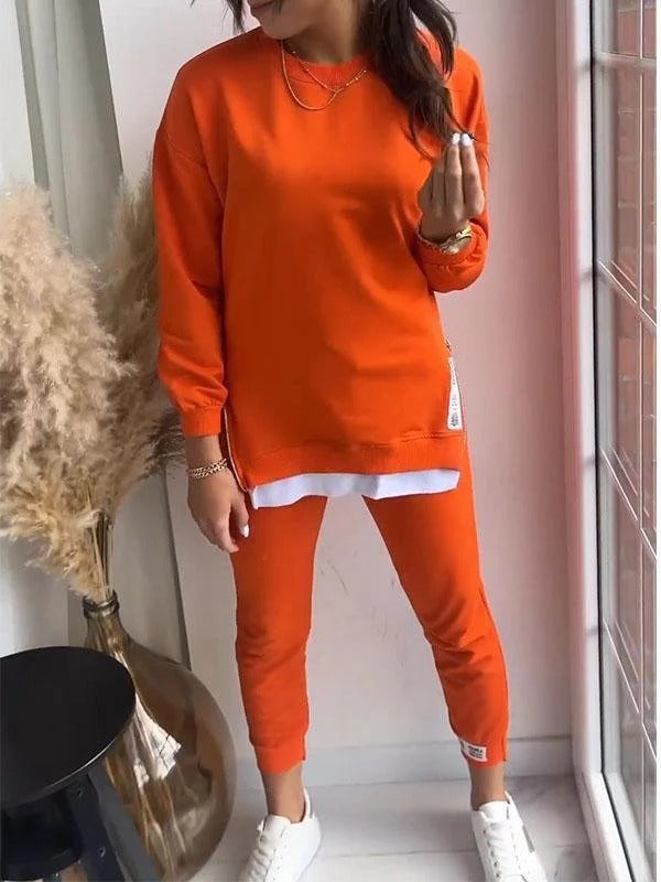 Women’s Loungewear 2- Piece Set  – Oversized Sweatshirt & Tapered Joggers – Cotton Blend Relaxed Fit
