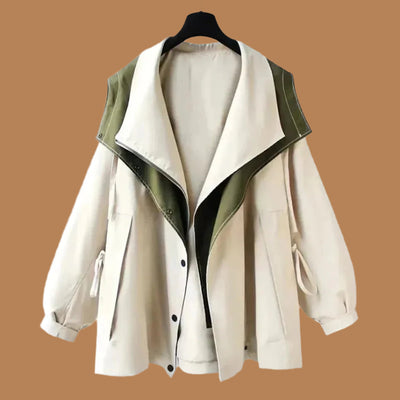 Women’s Coat – Oversized Fit – Wool Blend – Statement Collar – Front Buttons – Pockets