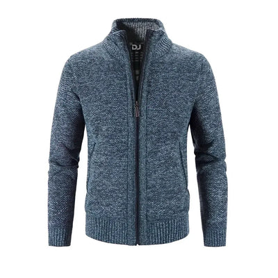 Men’s Zip-Up Cardigan – Slim Fit – Wool Knit – Ribbed Cuffs – Contrast Trim