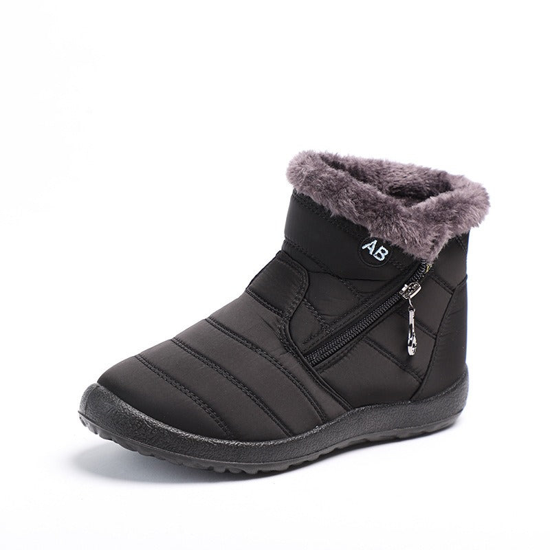 Women’s Ankle Boots – Quilted Waterproof – Faux Fur Lined – Flat Sole – Side Zipper