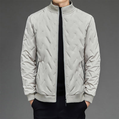 Men’s Puffer Jacket – Quilted Insulated – Stand Collar – Ribbed Cuffs – Zip Front