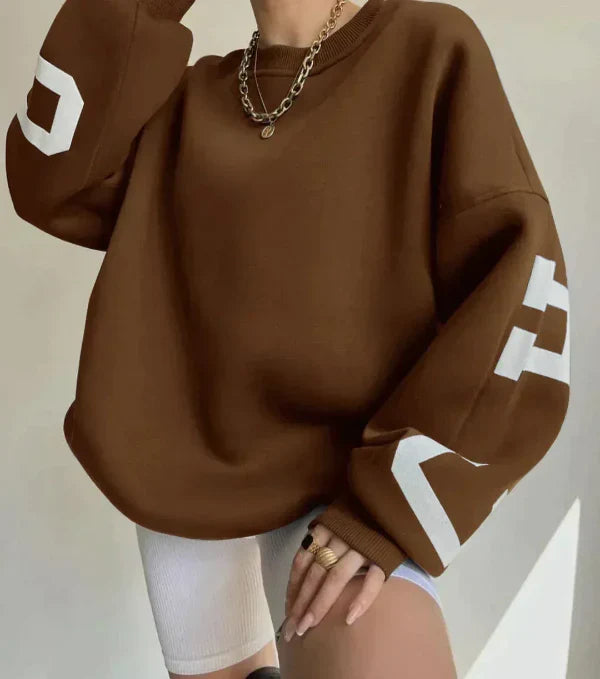 Women’s Sweatshirt – Oversized Fit – Cotton Blend – Dropped Shoulders – Side Graphic Print