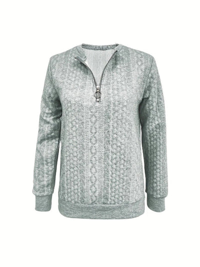Women’s Half-Zip Sweatshirt – Relaxed Fit – Cable Knitted – Ribbed Hem and Cuffs