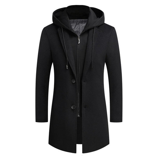 Men’s Coat – Tailored Fit – Wool Blend – Detachable Hood – Mid-Length Smart Style