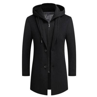 Men’s Coat – Tailored Fit – Wool Blend – Detachable Hood – Mid-Length Smart Style
