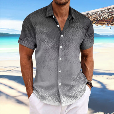 Men’s Short Sleeve Shirt – Relaxed Fit – Cotton Blend – Gradient Stripe – Button-Up