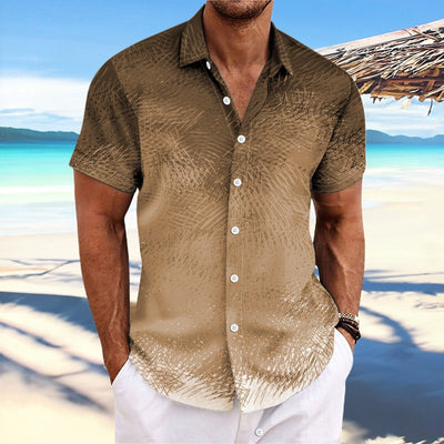Men’s Short Sleeve Shirt – Relaxed Fit – Cotton Blend – Gradient Stripe – Button-Up