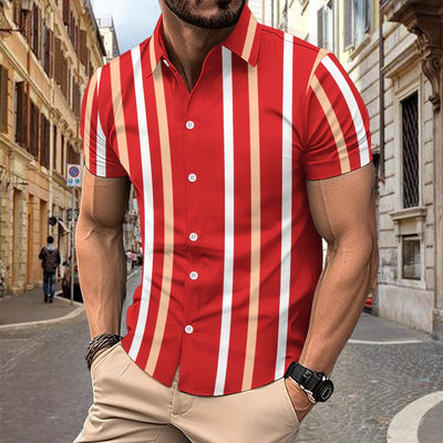 Men’s Button-Up Shirt – Slim Fit – Cotton – Vertical Stripe – Short Sleeve Casual
