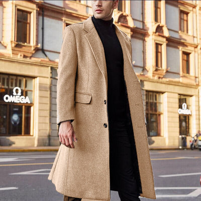 Men’s Trench Coat – Tailored Fit – Wool Blend – Long Length – Wide Lapel – Formal Style