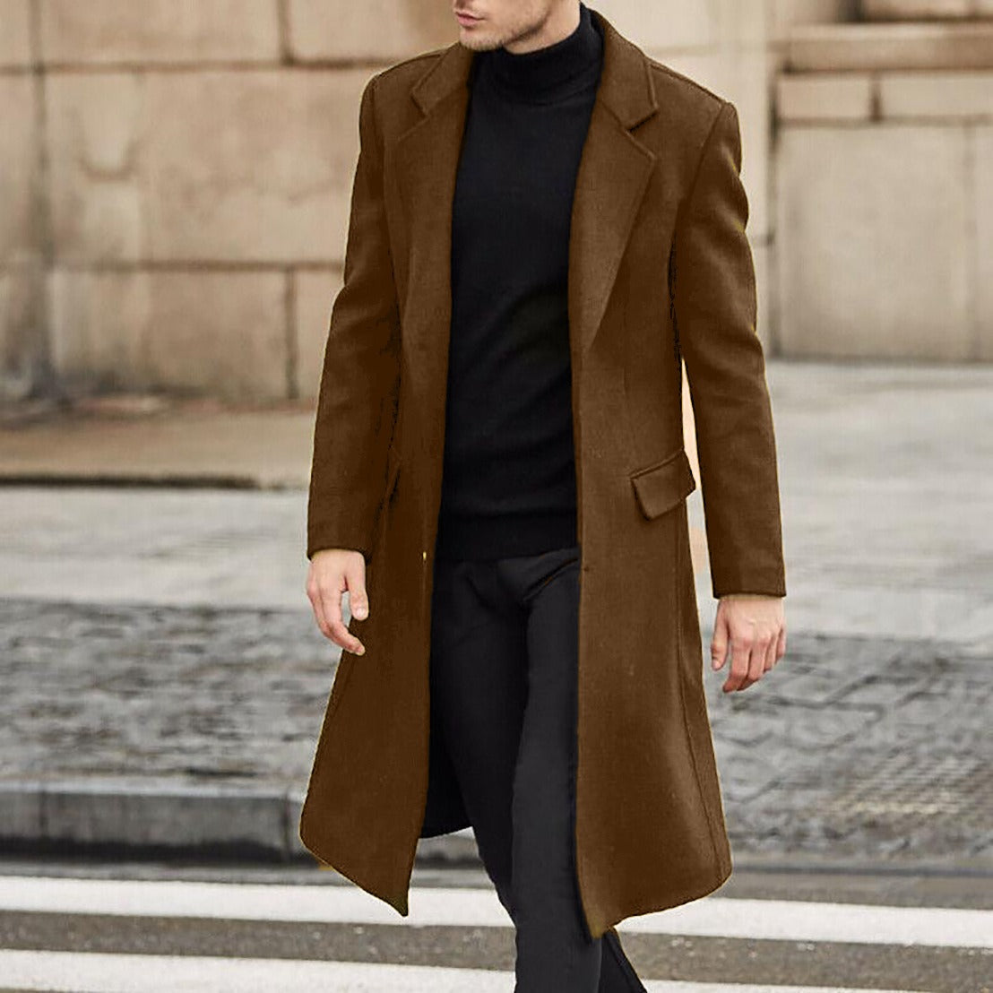 Men’s Trench Coat – Tailored Fit – Wool Blend – Long Length – Wide Lapel – Formal Style