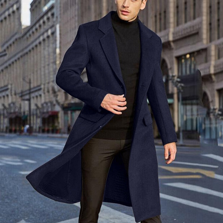 Men’s Trench Coat – Tailored Fit – Wool Blend – Long Length – Wide Lapel – Formal Style