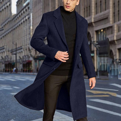 Men’s Trench Coat – Tailored Fit – Wool Blend – Long Length – Wide Lapel – Formal Style