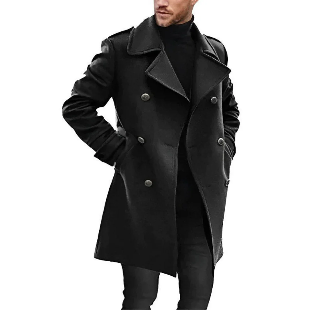 Men’s Trench Coat – Wool Blend – Tailored Fit – Double-Breasted Mid-Length Design