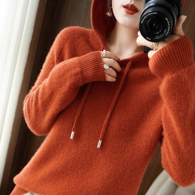 Women’s Hooded Pullover – Wool Blend – Relaxed Fit – Ribbed Hem – Long Sleeve