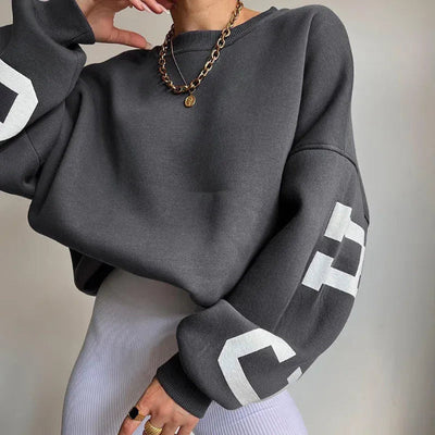 Women’s Sweatshirt – Oversized Fit – Cotton Blend – Dropped Shoulders – Side Graphic Print