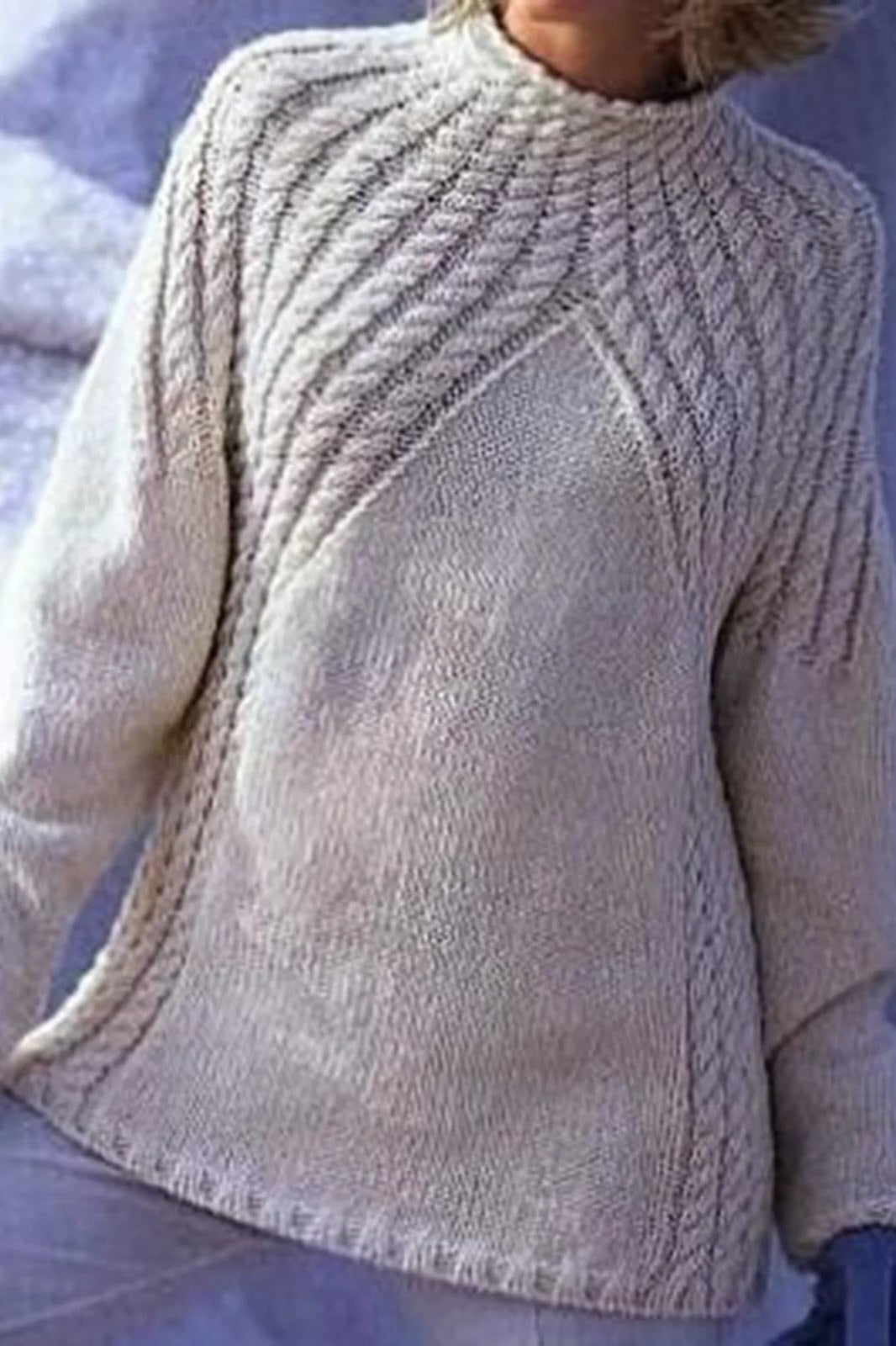 Women’s Sweater – Wool Knit – High Neck – Ribbed Texture – Oversized Fit