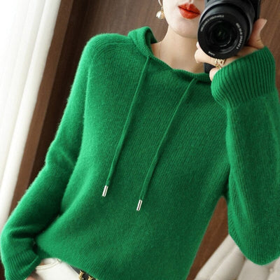 Women’s Hooded Pullover – Wool Blend – Relaxed Fit – Ribbed Hem – Long Sleeve