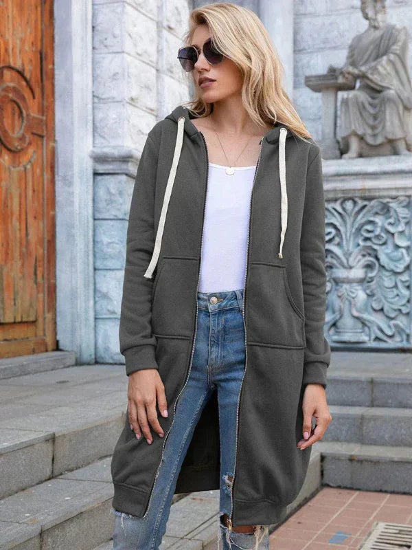Women’s Oversized Sweatshirt – Zipper Front – Hooded – Cotton – Long Length Casual Fit