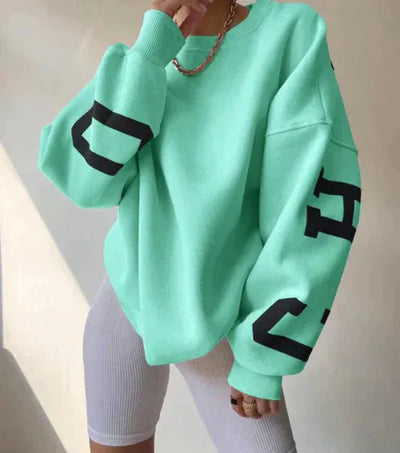 Women’s Sweatshirt – Oversized Fit – Cotton Blend – Dropped Shoulders – Side Graphic Print