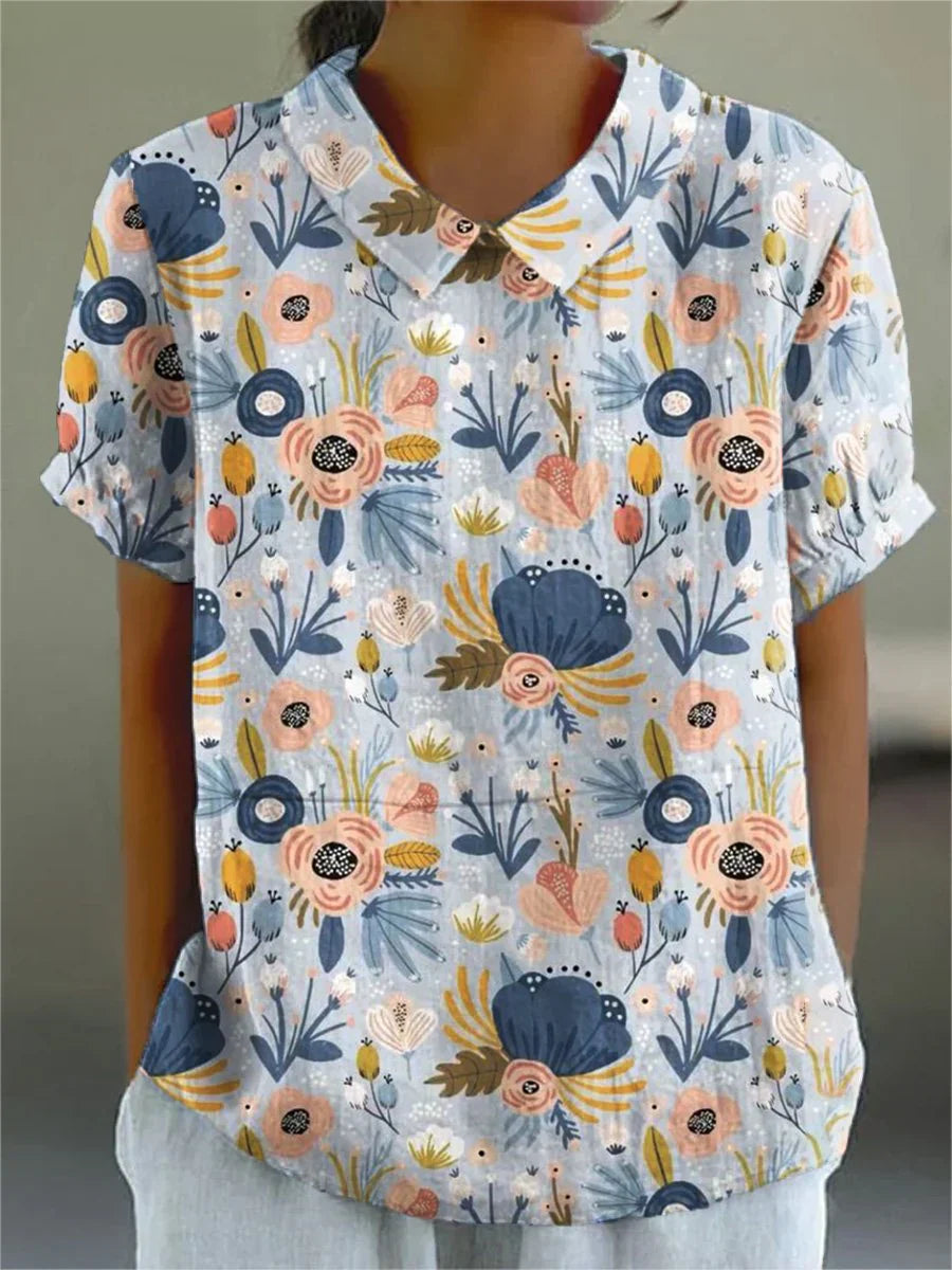 Avencea | T-Shirt made of linen and cotton with a vibrant printed pattern