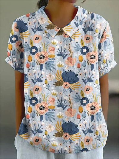 Avencea | T-Shirt made of linen and cotton with a vibrant printed pattern