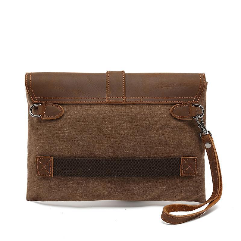 VINTAGE FLAP LEATHER CANVAS PANEL CLUTCH BAG