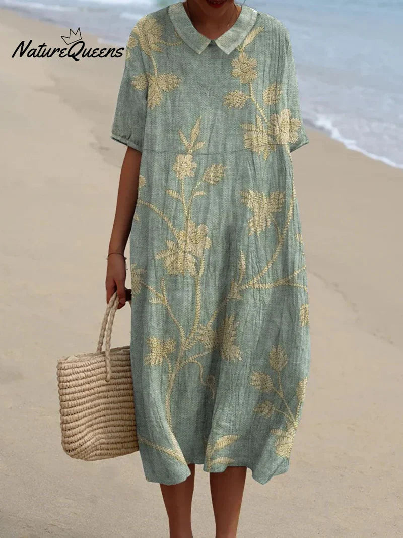 Lottie | Embroidered Floral Midi Dress with Collar