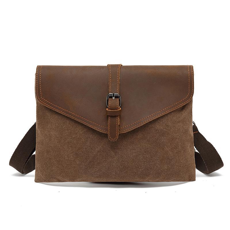 VINTAGE FLAP LEATHER CANVAS PANEL CLUTCH BAG