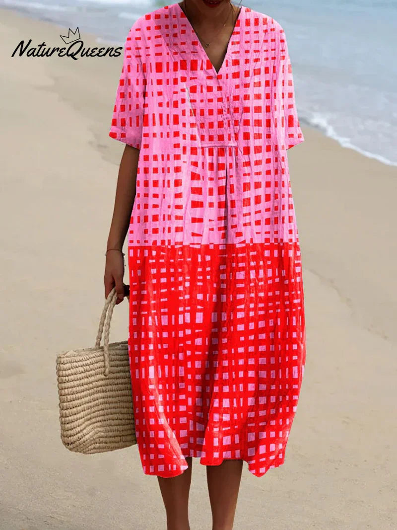 Poppy | Grid Print V-Neck Dress