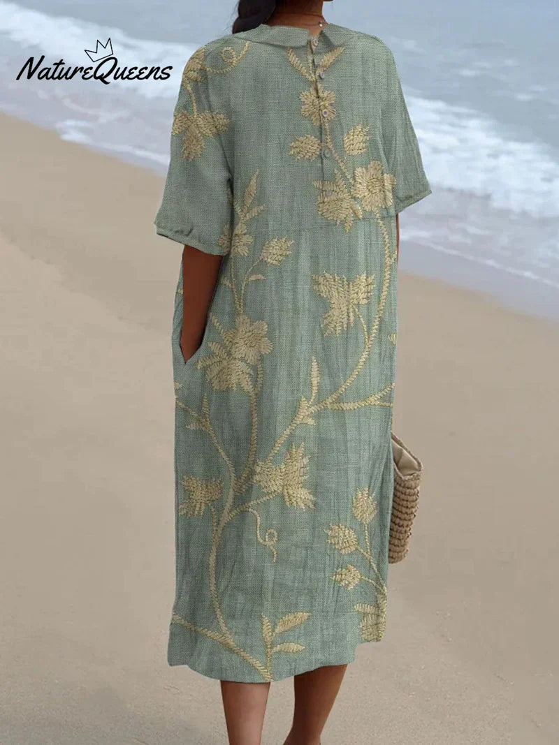 Lottie | Embroidered Floral Midi Dress with Collar