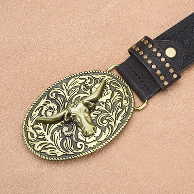 Men's Western Cowboy Style Vintage Rivet Embossed Belt 33277436U