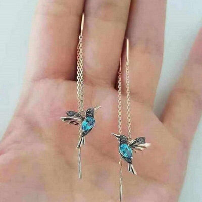 Hummingbird-shaped enamel and zirconia earrings