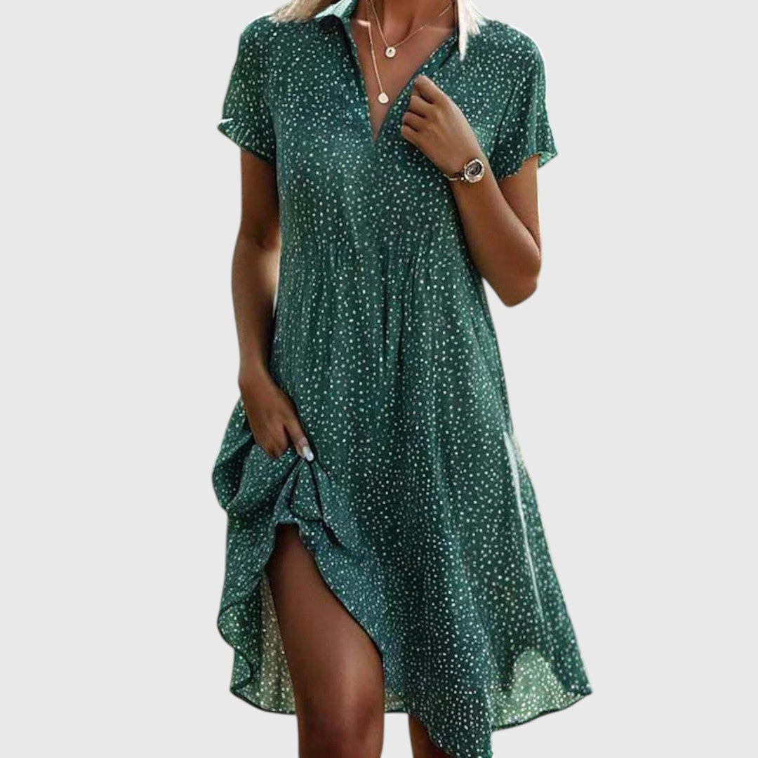 Talia | Green Dot Collar Shirt Dress