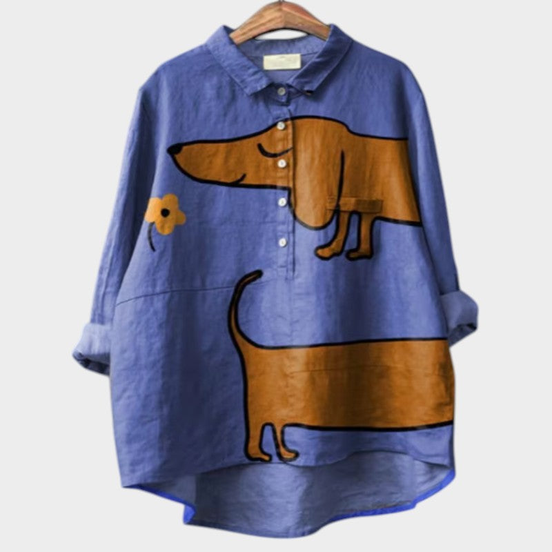 PALMIRA™ - OVERSIZED SHIRT WITH PLAYFUL DOG DESIGN AND EVERYDAY COMFORT