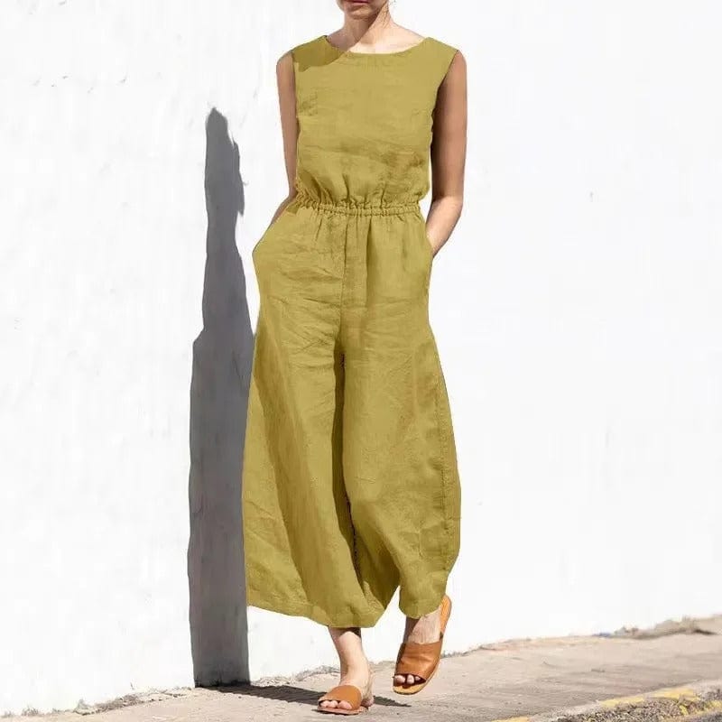 Women’s Jumpsuit – Relaxed Fit – Sleeveless – Linnen Blend – Full Length Casual Wear