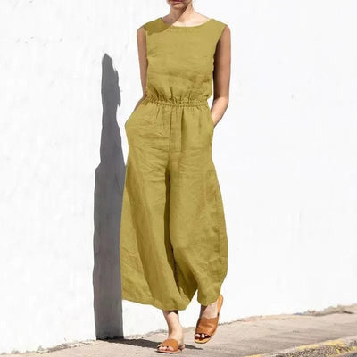 Women’s Jumpsuit – Relaxed Fit – Sleeveless – Linnen Blend – Full Length Casual Wear