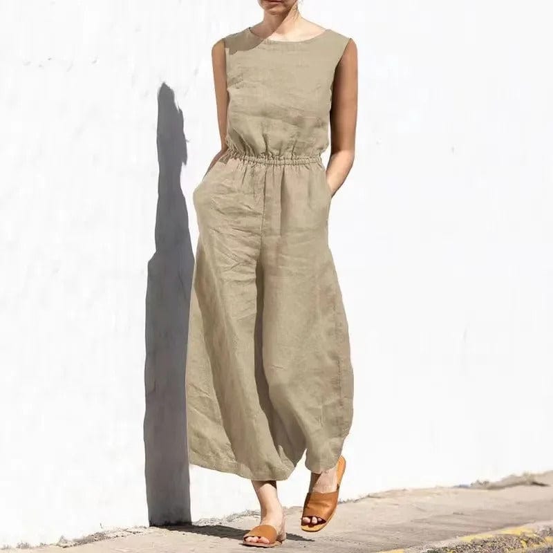 Women’s Jumpsuit – Relaxed Fit – Sleeveless – Linnen Blend – Full Length Casual Wear