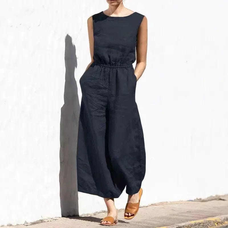 Women’s Jumpsuit – Relaxed Fit – Sleeveless – Linnen Blend – Full Length Casual Wear