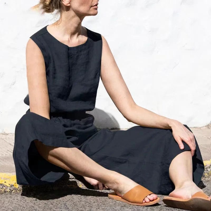 Women’s Jumpsuit – Relaxed Fit – Sleeveless – Linnen Blend – Full Length Casual Wear