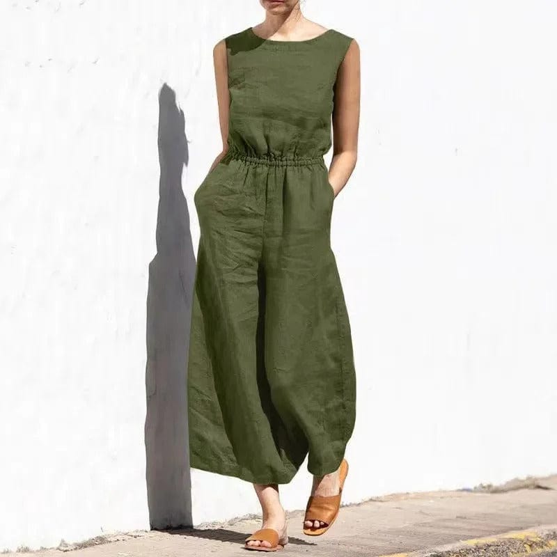 Women’s Jumpsuit – Relaxed Fit – Sleeveless – Linnen Blend – Full Length Casual Wear