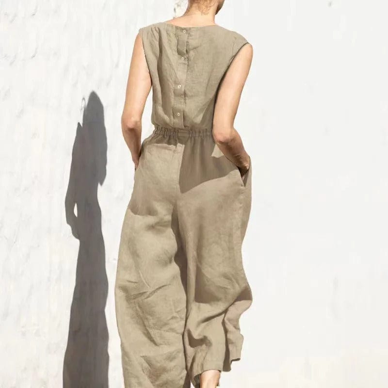 Women’s Jumpsuit – Relaxed Fit – Sleeveless – Linnen Blend – Full Length Casual Wear