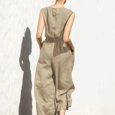 Women’s Jumpsuit – Relaxed Fit – Sleeveless – Linnen Blend – Full Length Casual Wear